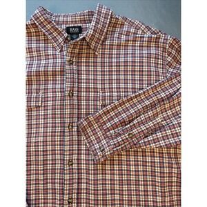 GH Bass Co Shirt Mens Size XXL Red Blue Tan Plaid Button Up Cabincore Western